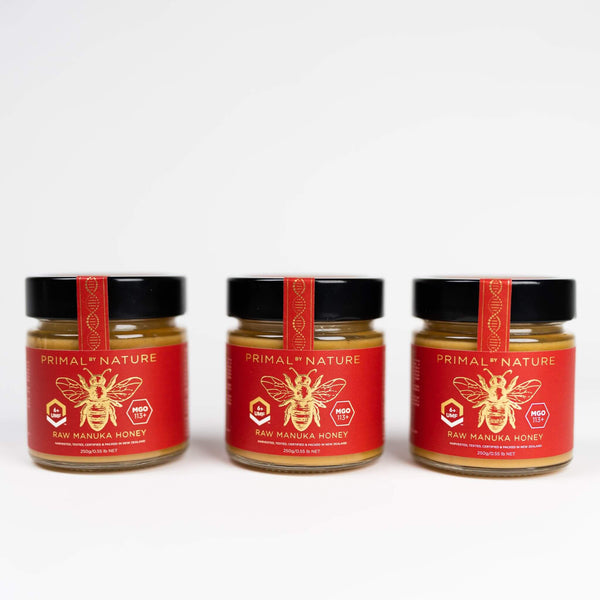 Primal By Nature Glass Jar Genuine 100% Pure Manuka Honey UMF6+ MGO113+ 250g 3 x Jars Bundle
